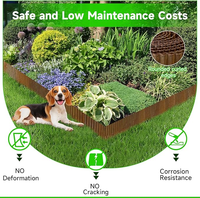Corrugated Garden Edging, 10"×10Ft Pre-Rusted Landscape Edging & Lawn Edging Border, Metal Garden Border for Flower Beds, Garden，Lawn，Raised Beds & Tree Surrounds