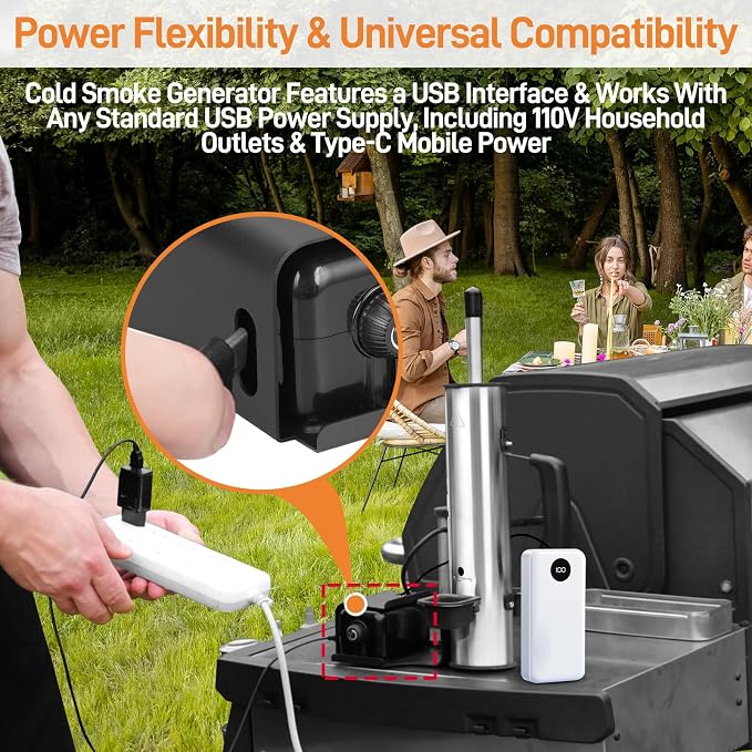 Portable Electric Smoke Generator, Adjustable Smoke Control, Fits 99% Pellet Smokers & Grills, Cold/Hot Smoking Modes for Meats/Salmon/Cheeses, with BBQ Smoker Guide