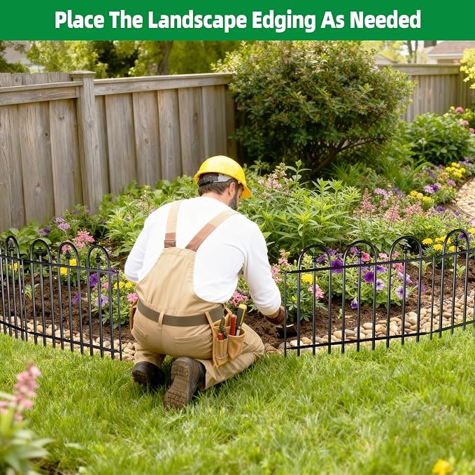 Garden Fence Animal Barrier - 5 Panels, 13 in(H) x 7 ft(L) No Dig Garden Fence, Arched Decorative Garden Fence Border with Ground Stakes, Rustproof Metal Fencing for Yard Patio Dog Rabbit