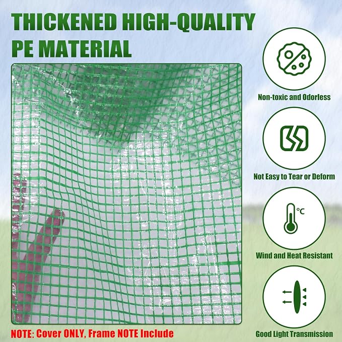 4 Tier Greenhouse Replacement Cover, 63" x 27.2" x 19.3"Greenhouse PE Cover with Roll-Up Zipper Door & Screen Ventilation, Waterproof UV Resistant Outdoor Greenhouse Cover (Frame Not Included)