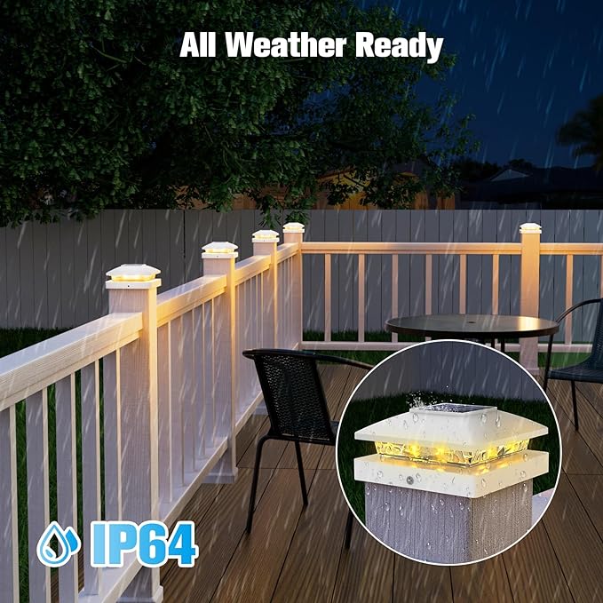 VOLISUN 4x4 Solar Cap Lights 16-Pack, Outdoor Waterproof for Wooden/Vinyl Posts, White Deck Lights Solar Powered, Warm White for Garden/Patio/Porch