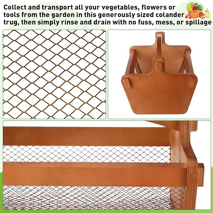 Teenyyou Garden Harvest Basket Mesh Storage with Handle Versatile Gardening Fruits Vegetables Gathering Basket Garden Supply Gardener Gift Spring for Washing Holding(Brown,19in)
