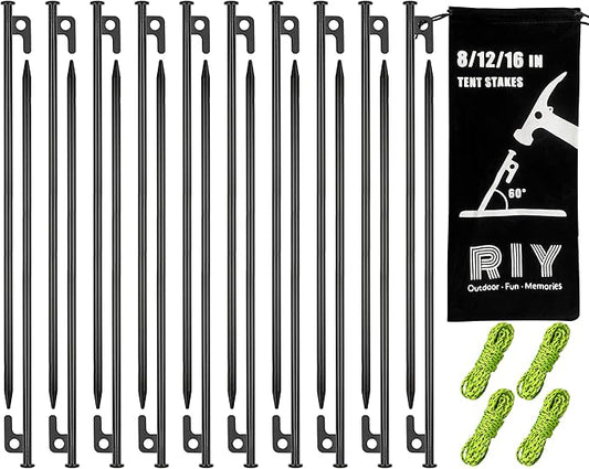 20 Pack 16 inch Tent Stakes Heavy Duty Metal Tent Pegs for Camping Steel Tent Pegs Unbreakable and Inflexible