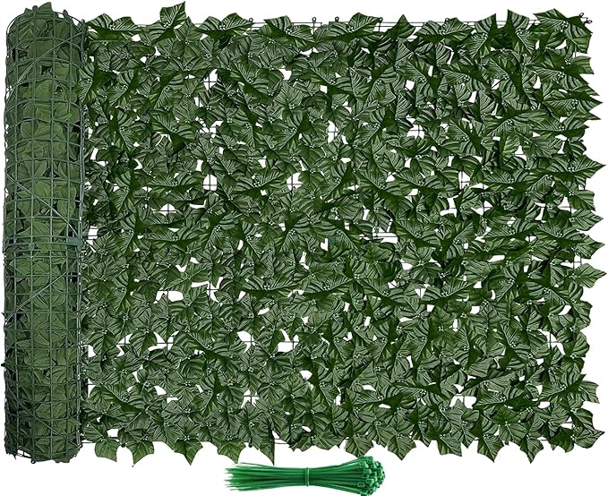 Artificial Ivy Fence Privacy Screen 120x40in UV-Anti Dense Faux Greenery Backdrop Fake Hedges Fence & Faux Ivy Vine Leaf Decoration for Patio Balcony Garden Wall Backyard Indoor Outdoor