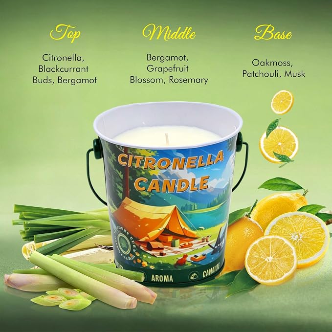 Large Soy Citronella Candles Outdoor, 21.2oz 120H Citronella Candles, Non Toxic Outdoor Candle for Patio & Camping, Natural Lemongrass Summer Candle Outside Gifts for Home Scented