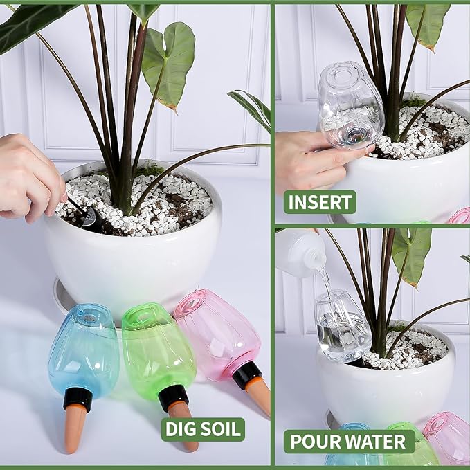 8 Pcs Plant Watering Globes Self Watering Planter Insert Plants Top Fill Water Device Plastic Water Bulbs Slow Release Terracotta for Plants, Clear