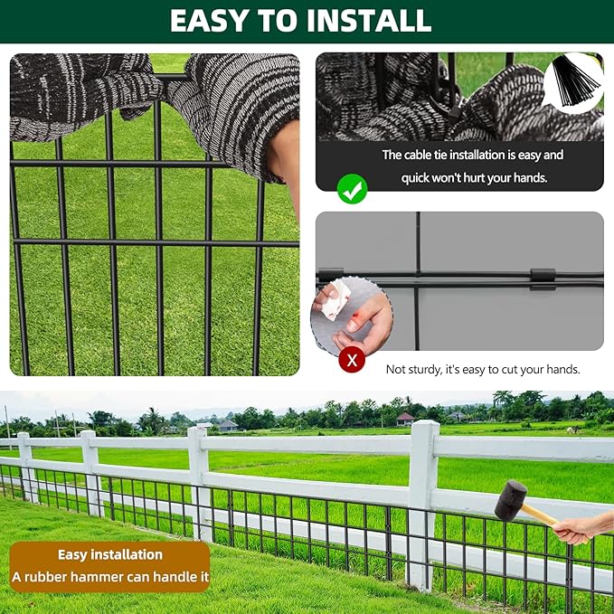 10 Panels Animal Barrier Fence, 14ft(L) x 13in(H) No Dig Garden Fence for Dog Rabbit, Rustproof Anti Digging Barrier, Garden Edging Border Ground Defense for Outdoor, Yard, Patio