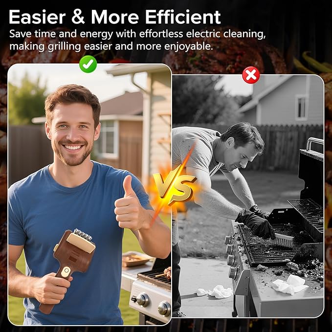 Electric Grill Brush for Outdoor Grill, Cordless Electric Grill Cleaner, Rechargeable Grill Cleaning Stainless Steel Brush, Grill Scraper, BBQ Accessories Brown