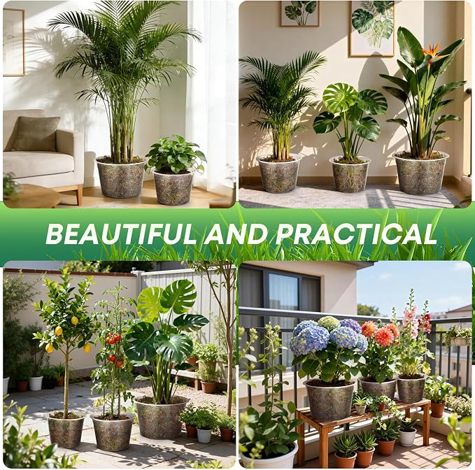5 Pack 10 Inch Large Clear Nursery Pots with Drainage Hole, Plastic Plant Pots for Seedlings Flowers Vegetables, Indoor Outdoor Gardening, Used as Liners Inside Decorative Pots (10 inch)