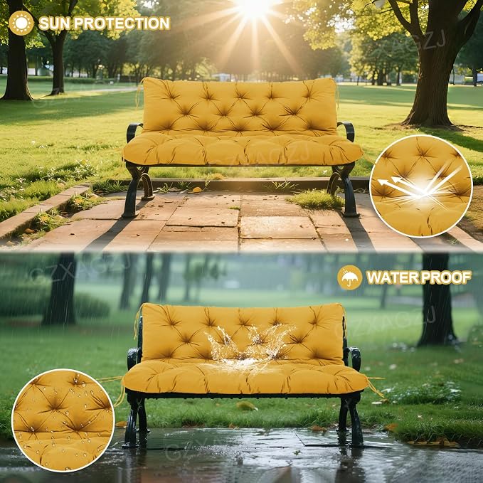 Porch Swing Cushions Outdoor 48x40 inch Waterproof Thicken 5" Outdoor Swing Replacement Cushions with Backrest and Ties Patio Swing Cushion for Outdoor Furniture Backyard Bench Garden(Yellow)