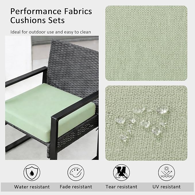 Outdoor Chair Cushions Set of 4,350GSM Fabric,Water-Resistant UV Resistant Weather Resistant with YKK Zippers, Square Corner Patio Chair Cushions with Ties, 20"x20"x3.1",Sage