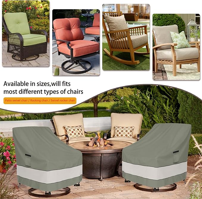 Patio Chair Covers Waterproof Patio Furniture Covers,30W x 34D x 38 H Inches Outdoor Swivel Chair Cover 2 Pack -Grayish Green