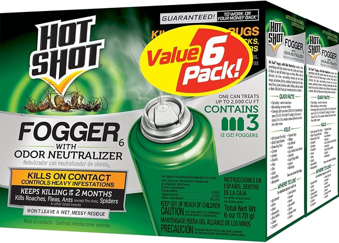 Black Flag Indoor Fogger Pack of 4 & Hot Shot Fogger with Odor Neutralizer Kills Roaches, Ants, Spiders & Fleas, 3 Count Pack of 2