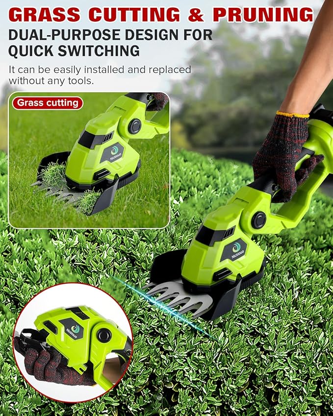 Cordless Hedge Trimmer,Cordless Grass Shear & Hedge Shear with a 5.3-inch Lawn Mower Blade, with 2 PCS Rechargeable Battery and Charger for Garden,Lawn.Note: It Does not Include the 9-inch Blade.