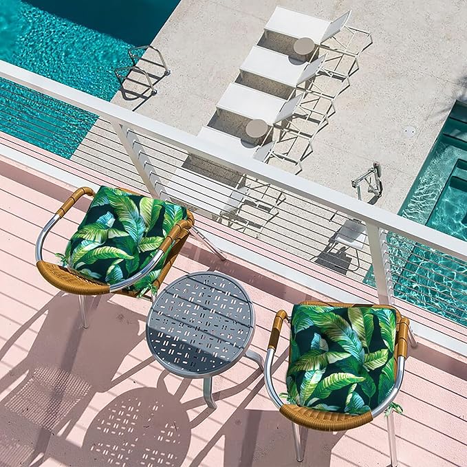 LVTXIII Outdoor Seat Cushions Seasonal Tufted Chair Cushions, Patio Chair Pads for Dining Chairs, Office Armchairs and Garden Furniture Decoration (Round Back, 19”x19”x4”, Hanalei Lagoon, 2 Pack)