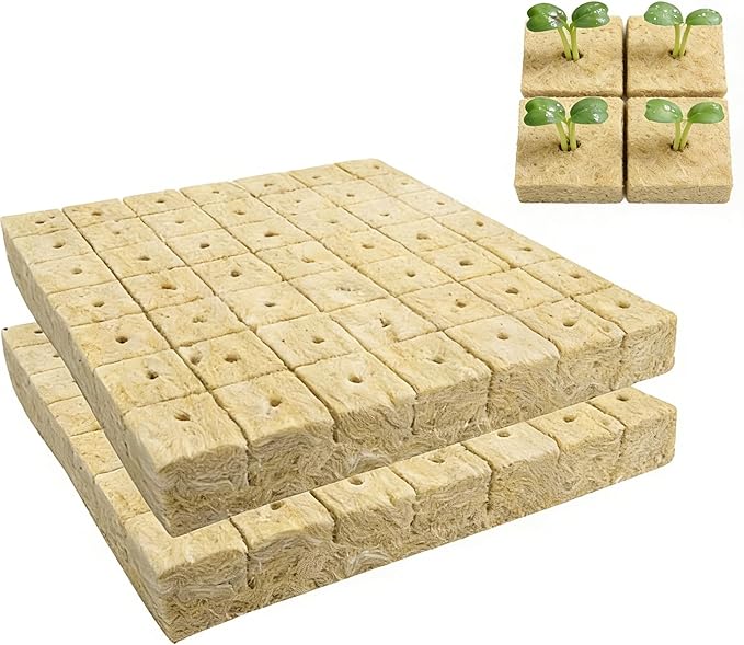 1.5 Inch Rockwool Cubes for Hydroponics Seed Starter,(2 pcs, 98 Plugs in Total) Rock Wool Planting Cubes Hydroponic Garden Grow Plugs for Soilless Cultivation Plants Cutting Germination Clone