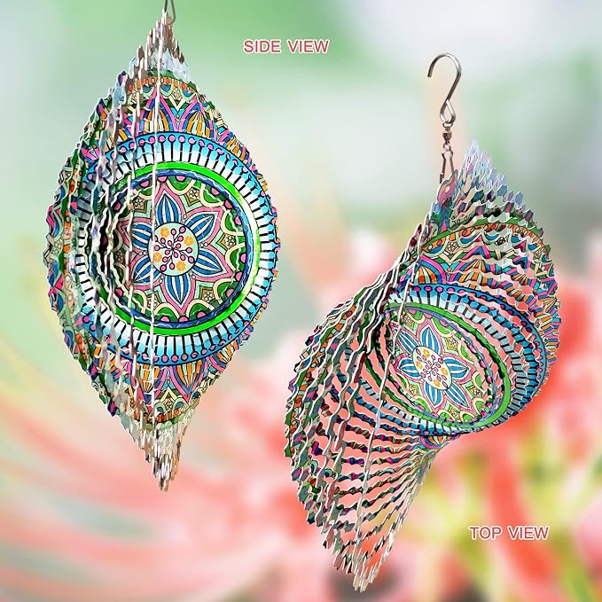 Mandala Rich Love Wind Spinner - 3D Kinetic Wind Spinners | 12″ Laser Cut Stainless Steel Hanging Sculpture & Catcher for Outdoor Garden Yard Decor | Mandala Gifts for Mom, Dad, Women, Men