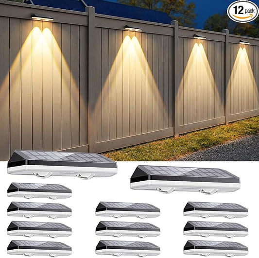 Solar Fence Lights Outdoor,3000/4500/6000K/RGB 13 Mode 12PACK Fence Lights Solar Powered High Brightness LED Lens IP65 Waterproof Solar Wall Light for Outside/Patio/Step/Backyard/Railing Pool/Deck