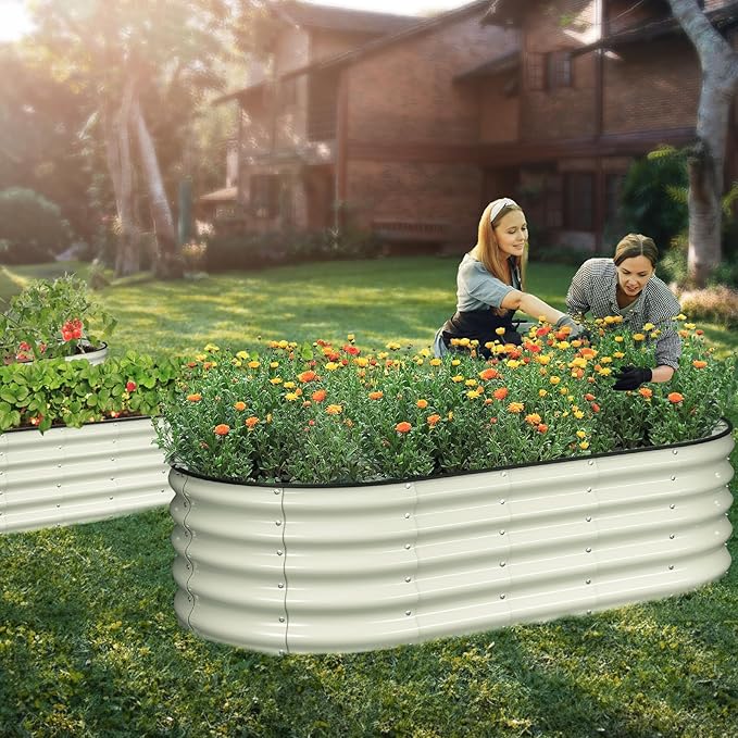 Winpull Raised Garden Bed Kit, 6x3x1.5 ft Galvanized Planter Box Outdoor with Safety Edging, Large Metal Raised Beds for Gardening Vegetables Flower Herb (Pearl White)
