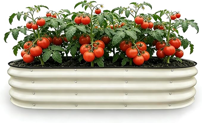 GrowHaus 4x2x1ft Galvanized Raised Garden Bed, Planter Boxes Outdoor Metal Garden Beds for Planting Vegetables Flowers Herbs Milk White