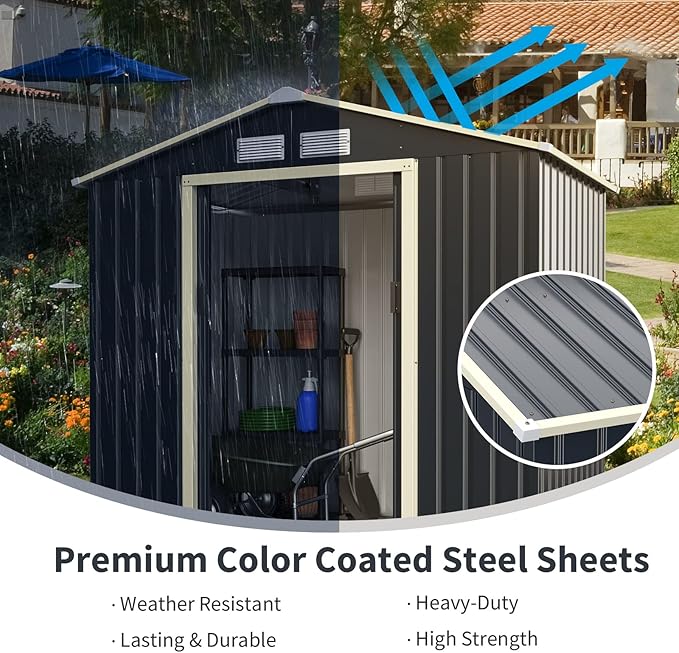 Goplus Outdoor Storage Shed, 7' X 4' Metal Garden Shed with 4 Vents & Double Sliding Door, Utility Tool Shed Storage House for Backyard, Patio, Lawn