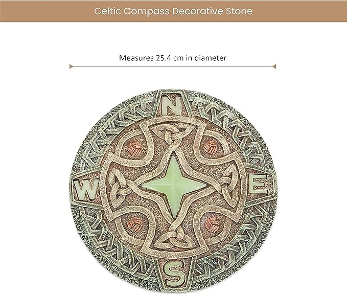 Bits and Pieces - Glow in the Dark Celtic Compass Garden Stone - Irish Garden Decor Yard Art Accent - 10" x 10" Round Durable Polyresin Stepping Pavers for Landscaping and Outdoor Pathways