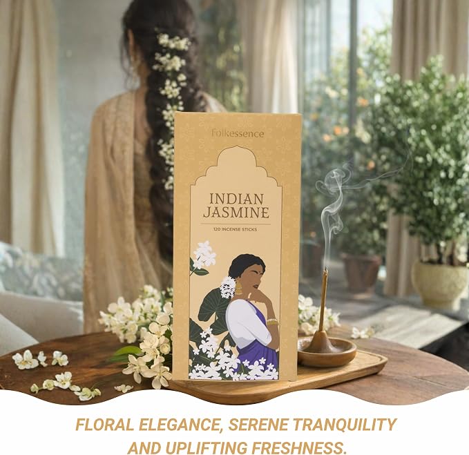 Folkulture Incense Sticks (120 Sticks) | Jasmine Incense for Aromatherapy & Yoga | Long Burning, Charcoal-Free, Non-Toxic Incense for Relaxation & Summer Vibes | Home Decor Gifts