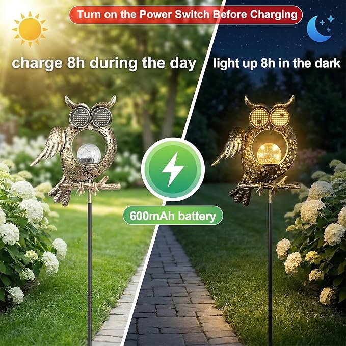 Solar Owl Light Outdoor Waterproof, Animated Owl Solar Lantern with Blinking & Moving LED Eyes, Garden Decor Solar Powered Light for Yard Patio Pathway, Owl Lover Gift