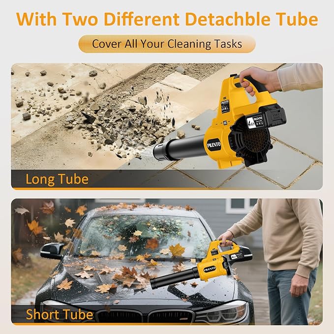 Leaf Blower Cordless with 2 4.0Ah Battery Operated and Fast Charger, 650CFM 280MPH Electric Leaf Blower, 3 Speed Mode, 20V Powered Handheld Blowers for Lawn Care, Blowing Leaves, Small Gravel, Yellow