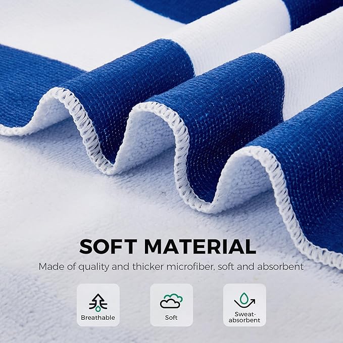 Lounge Chair Towel Covers, 2 Pack Outdoor Chaise Lounge Slipcover, 83" X 29" Stripe Microfiber Beach Chair Cover, Soft Absorbent Chaise Cover with Pockets for Pool Garden Patio, Navy Blue