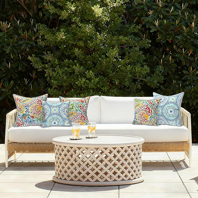 LVTXIII Set of 2 Patio Throw Pillows Waterproof 20"x20" Fade Resistant Outdoor Throw Pillows with Inserts, Fluffy Decorative Garden Toss Pillow Cushions for Home Patio Coach Sofa Use, Delancey Baltic