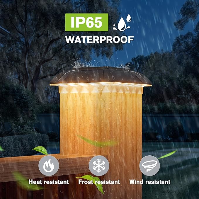 Solar Post Cap Lights Outdoor 12pack - Downward Lighting Waterproof Deck Fence Post Solar Lights for 4x4 Wooden/Vinyl Posts, Warm White Glow, Ideal for Deck Edges/Stair Railings/Porch/Backyard Fence