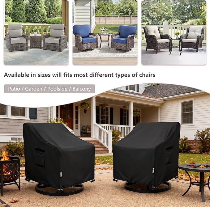 Patio Chair Covers Waterproof Patio Furniture Covers,27.5W x 32.5 D x 38 H Inches Outdoor Swivel Chair Cover 2 Pack -Black