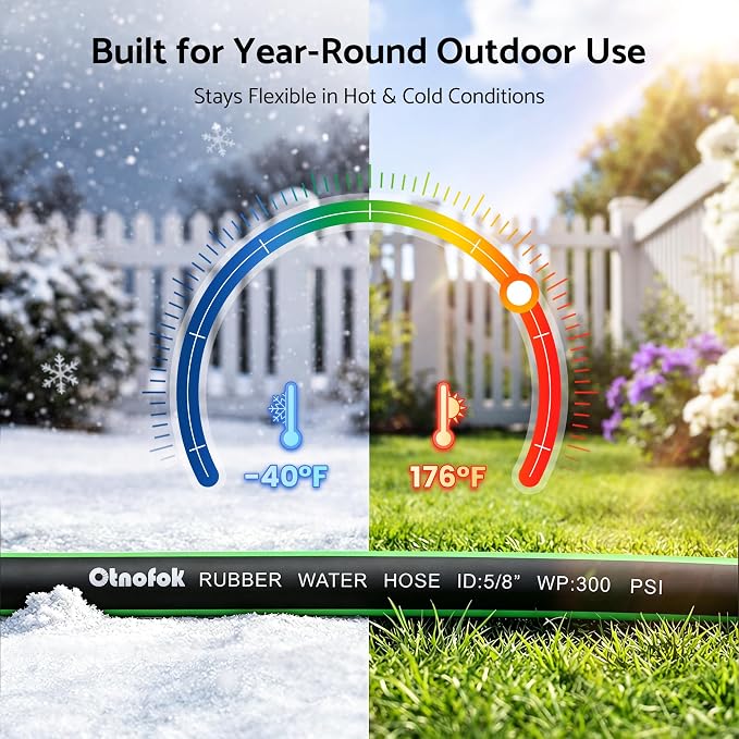 Heavy Duty Garden Hose 30 ft x 5/8", 5-Layer Hybrid Rubber Water Hose with 3/4" Swivel Brass Male to Female Fittings, 1000 PSI Burst, No-kink for Lawn, Backyard, Black & Green