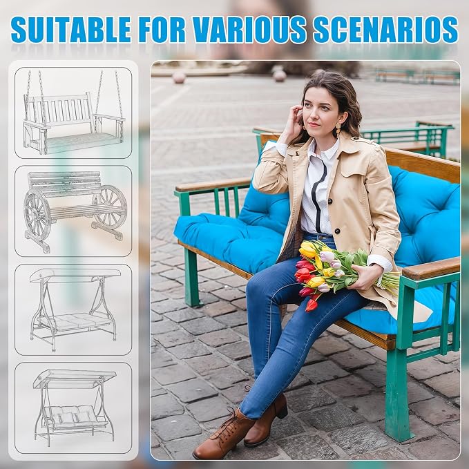 Porch Swing Cushions 3 Seater Replacement Thicken 5" Waterproof & Fade Resistant Swing Cushions for Outdoor Furniture Bench Patio Swing Cushion with Backrest & Ties(Lake Blue 70x40x5inch)