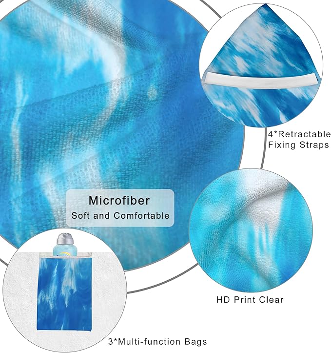 Lounge Chair Towel Cover (Pack of 2), Tie Dye Style Chaise Lounge Cover, Beach Chair Covers with Pockets for Pool Beach Garden Courtyard Outdoor Trips, 85 x30 in, Lake Blue