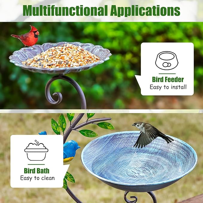 Deck Mounted Bird Feeder and Bath for Railing, Balcony 2-in-1 Outdoor Metal Birdbaths, Adjustable Heavy Duty Clamp for Porch Garden Decor Yard Lawn