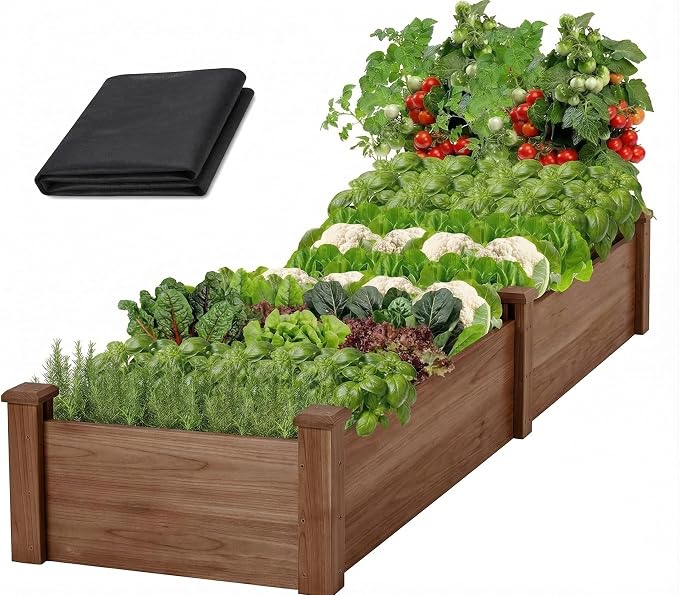 8x2ft Outdoor Wooden Raised Garden Bed,Elevated Planting Planter Box for Vegetables/Garden/Lawn/Patio,Acorn Brown, 96 x 24 x 9in