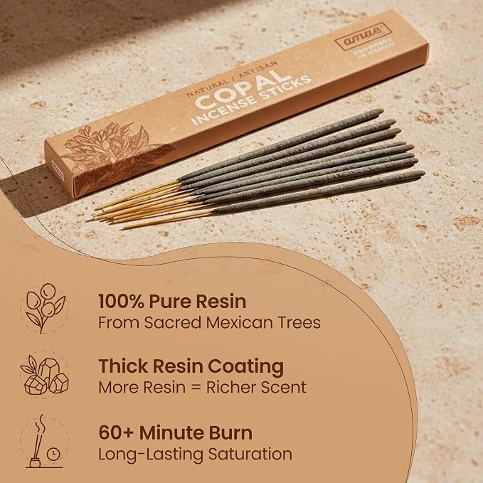 Premium White Copal Incense Sticks - 100% Pure Mayan Resin, Superior Burn Quality, Maximum Fragrance - Thick Coating, Handcrafted in Mexico for Meditation, Yoga, Spiritual Practice - 40 Sticks
