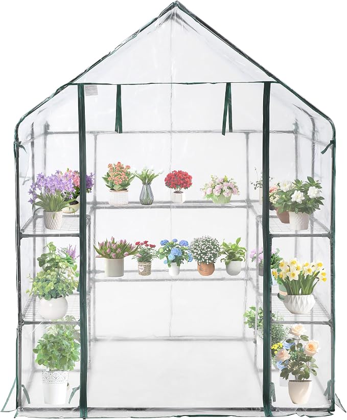 SUNGIFT Greenhouses for Outdoors, Upgraded PVC Cover Walk-in Greenhouse Kit 57x61x80 Inch, Zippered Windows Mesh Door, Plant Garden Hot House for Outside, Clear