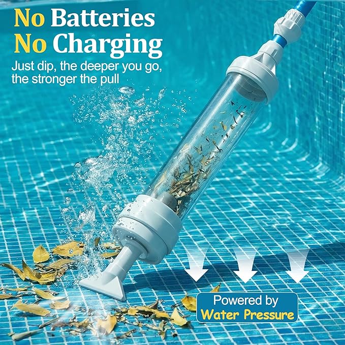 Spa Vacuum Compatible with 6250 Paradise Power, No Pumping, No Batteries or Electricity, Powered by Water Pressure, Cordless Hot Tub Vac Cleaner Picks up Pebbles, Sand&Debris, with Telescopic Handle
