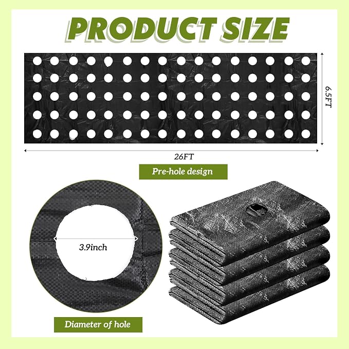 104 x 6.5 ft Garden Weed Barrier Landscape Fabric with Precut Planting Holes, Heavy Duty Weed Barrier Permeability Gardening Ground Cover Mat for Outdoor Greenhouse Planting, Vegetable Beds