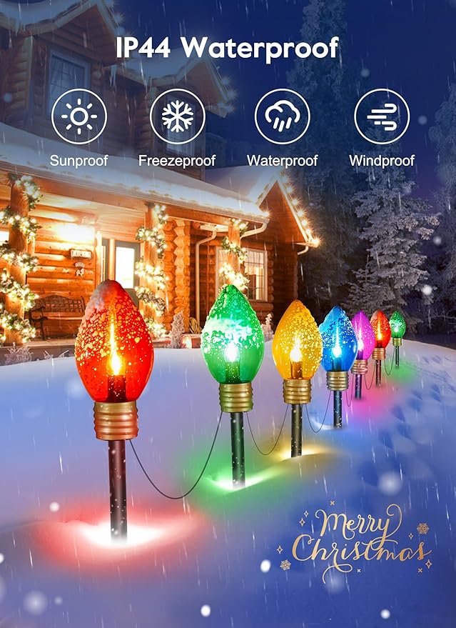 Jumbo C9 Christmas Pathway Lights Outdoor - 2 Pack Total 17 Feet 10 LED C9 Walkway Lights, Multicolor Jumbo Light Christmas Bulb Light Outdoor Decorations for Lawn Holiday Outside Yard Garden