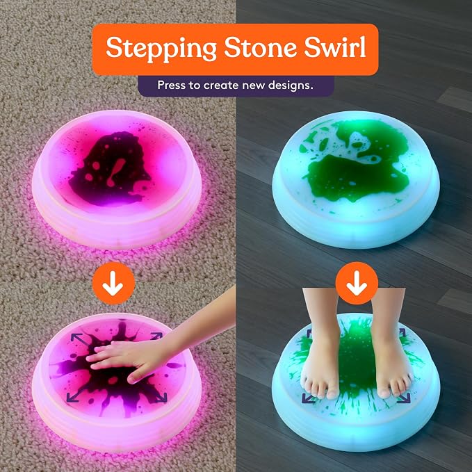 Special Supplies Liquid Gel LED Stepping Stones for Kids - Light-Up Circle Balance Blocks - Promote Coordination, Balance, Strength for Toddlers & Children - Durable Non-Slip Rubber, Safe Indoor & Outdoor Play - 4 Pack