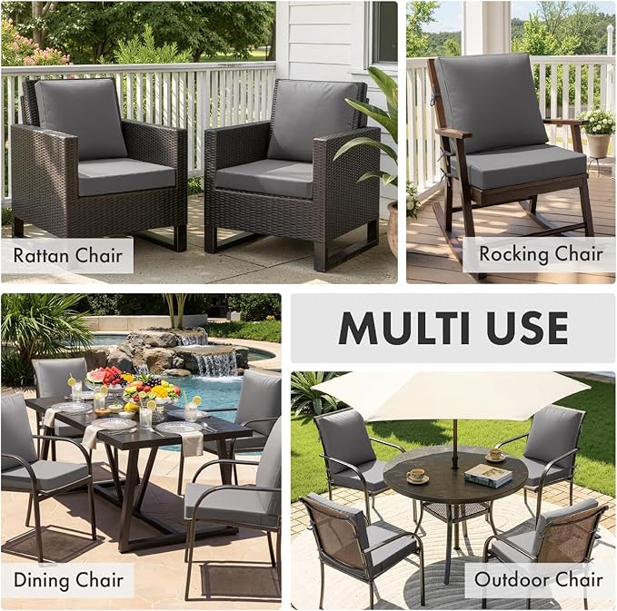 MIULEE Dark Grey Outdoor Dining Cushion 20x20 Inch Waterproof & 3 Year Color Fastness Deep Seat and Back Cushion for Patio Furniture Chair with Ties