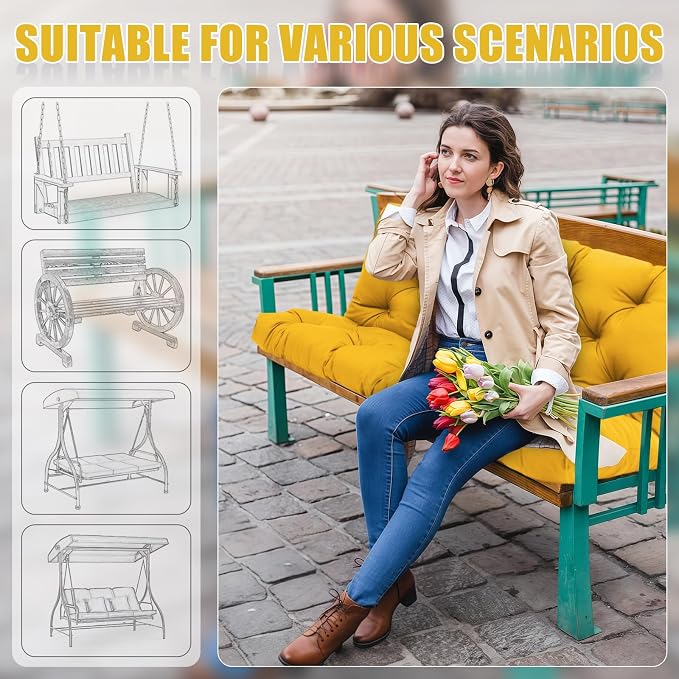 Porch Swing Cushions 2 Seater Replacement Thicken 5" Waterproof & Fade Resistant Swing Cushions for Outdoor Furniture Bench Patio Swing Cushion with Backrest & Ties(Yellow 40x40x5inch)