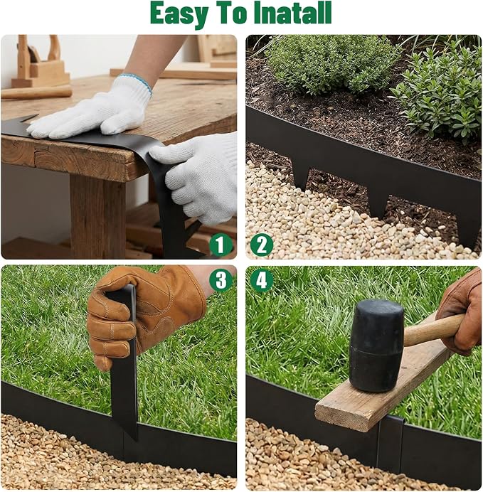 SnugNiture Galvanized Steel Landscape Edging - 4.5 inch Hammer-in Metal Garden Edging with 11Pcs Stakes, Edging for Lawn, Flower Bed and Yard - Garden Edger Border (33Ft Total)