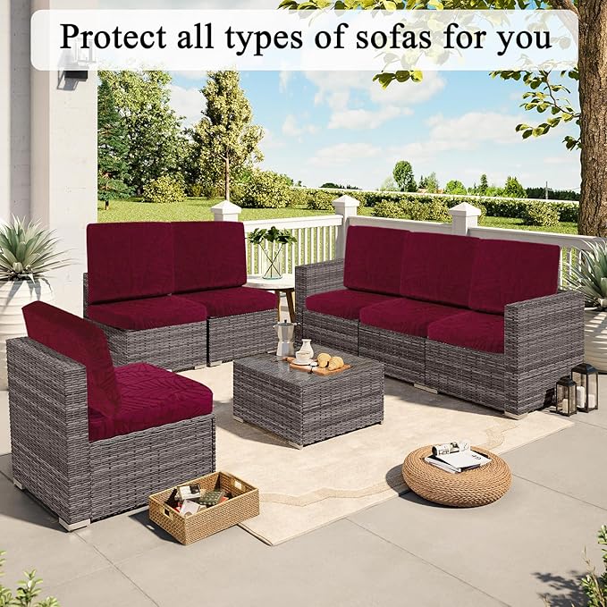 HEBE Stretch Patio Cushion Covers Set 8pcs,Waterproof Outdoor Couch Covers Replacement,Washable Reusable Seat Cushion Slipcovers for Patio Furniture Protector,Chair Cushion Cover
