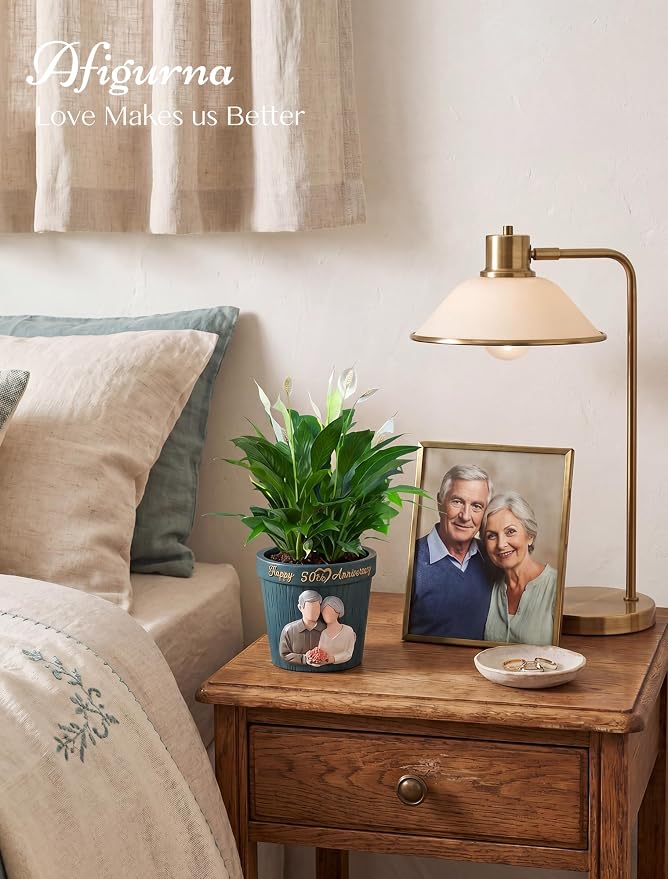 50th Anniversary Wedding Gifts: Hand-Painted Planter Presents for Couple Parents Husband Wife Grandparents - 50th Gold Anniversary Wedding Gifts with Gift Box Happy 50 Years Anniversary Card