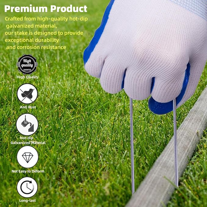 Landscape Staples Galvanized U-Shaped Garden Stakes, 6 Inch 50 Pcs Garden Staples, Yard Stakes, Stakes for Inflatables, Irrigation Tubing, Holding Fence, Tarpaulin (50, 6 INCH)
